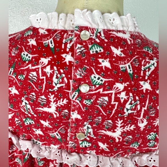 Vintage Lanz of Salzburg Flannel Nightgown Christmas Print Red size L pajamas - Picture 6 of 7